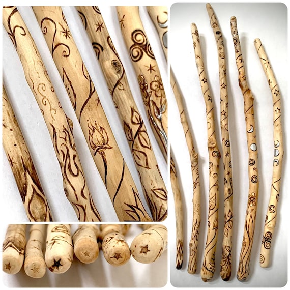 Custom Wood Burned Cottonwood Wand With Star Naturally Occurring