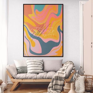 Swirl II - Pink, Yellow, Teal, Orange, Swirl Pattern, Digital, Artwork, Print