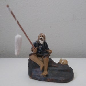 Mudmans, Miniature Mudman Figurine, Fisherman With Fishing Pole for Bonsaim  14 