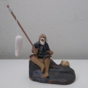 Mudmans, Miniature mudman figurine, Fisherman with fishing pole for bonsai(M 14)