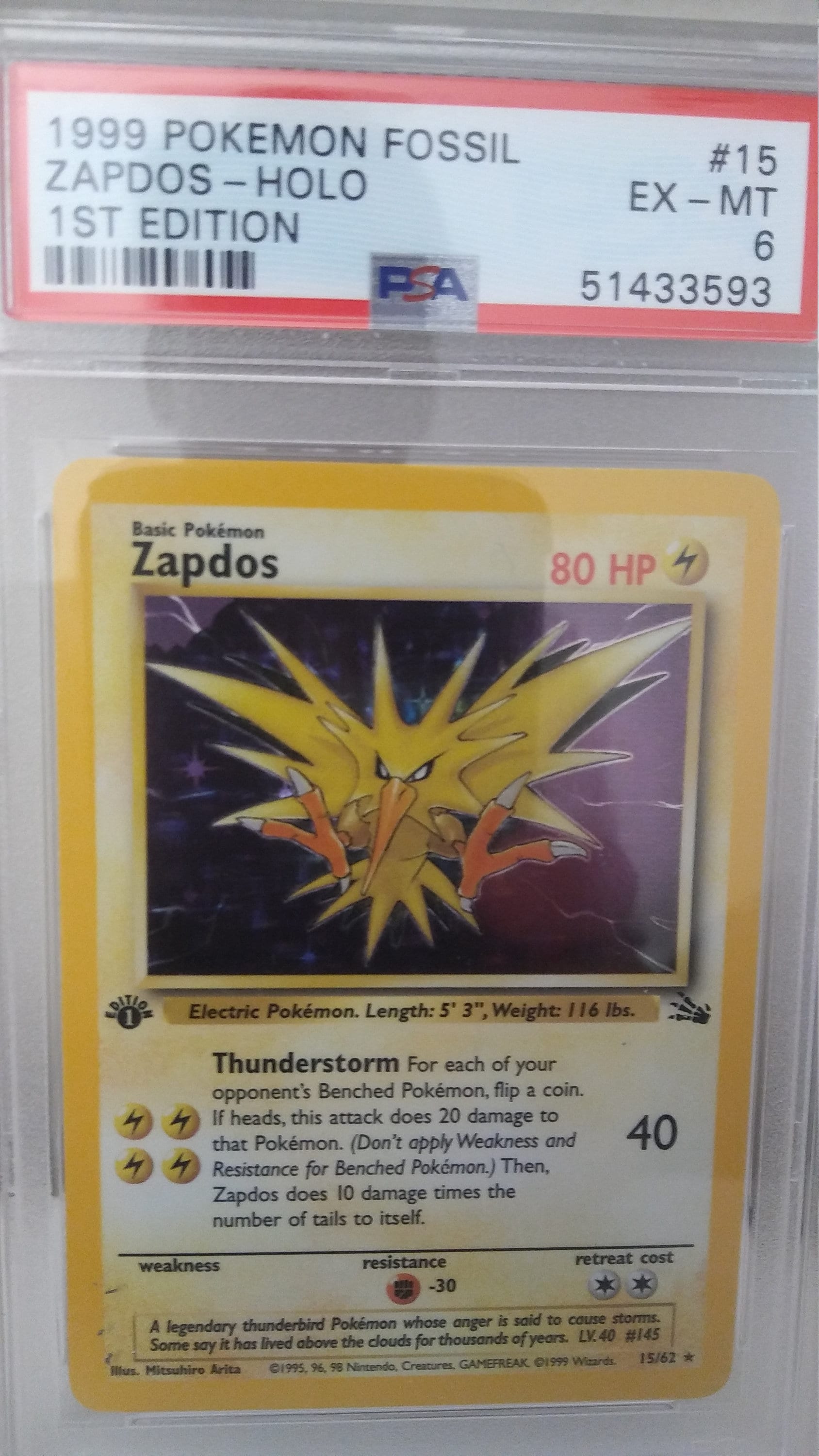 Pokemon Cards Original Legendary Birds - Zapdos - Articuno - Moltres Fossil  Holo