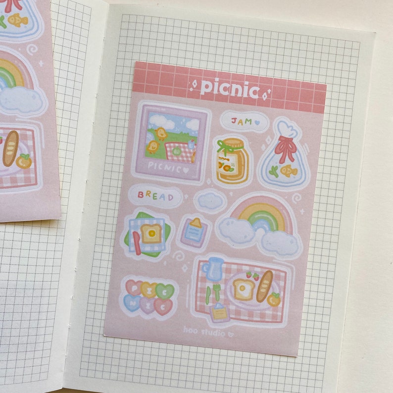 picnic sticker sheet cute pastel bullet journal stickers etsy