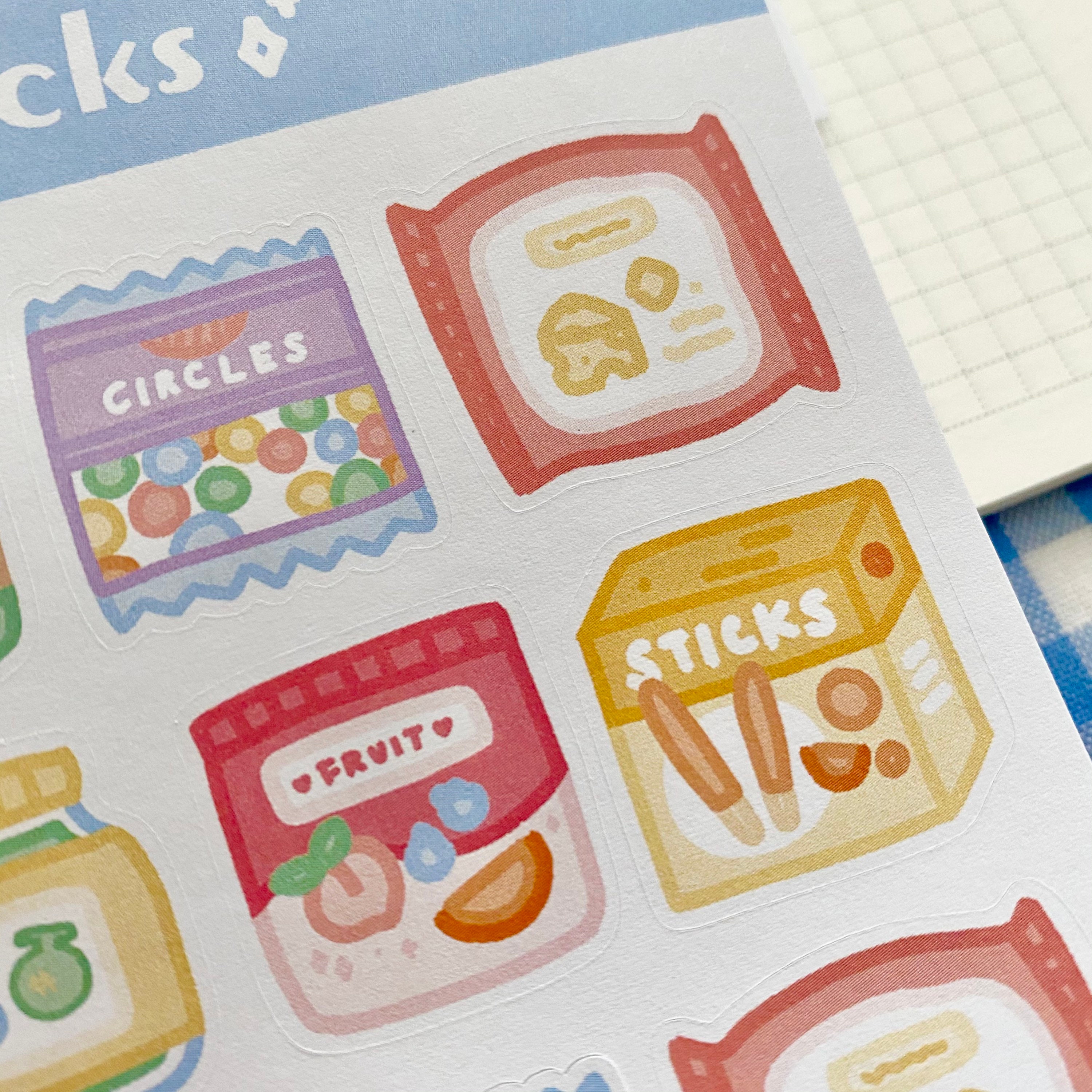 snacks sticker sheet aesthetic cute junk food stickers for