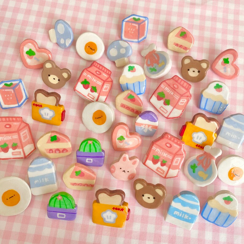 Handmade Polymer Clay Pins Cute Strawberry Milk Bread Etsy Clay Crafts Cute Polymer Clay Diy Clay Crafts