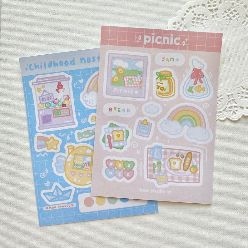 Glittery Sticker Sheet Set Sparkly Picnic Pastel Sticker image 0