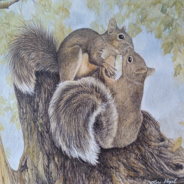 Love Nuts, squirrels, nature, wildlife, woodland animals, mounted print