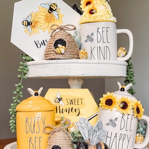 Bee hives | Bee Decor | Honey dipper | Bees Decor | Bee tiered tray | Rae Dunn Decor |