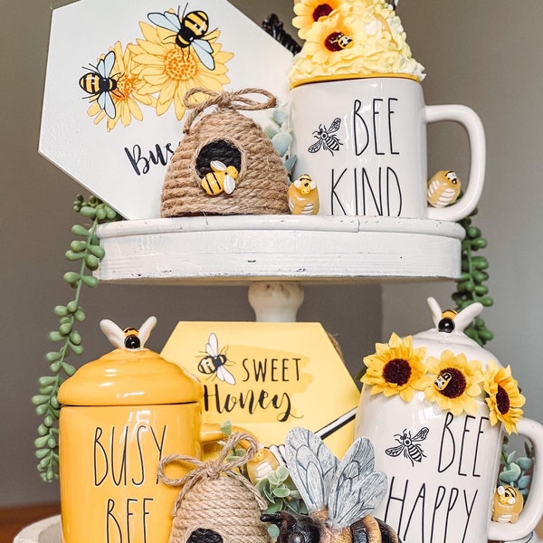 Bee hives | Bee Decor | Honey dipper | Bees Decor | Bee tiered tray | Rae Dunn Decor |