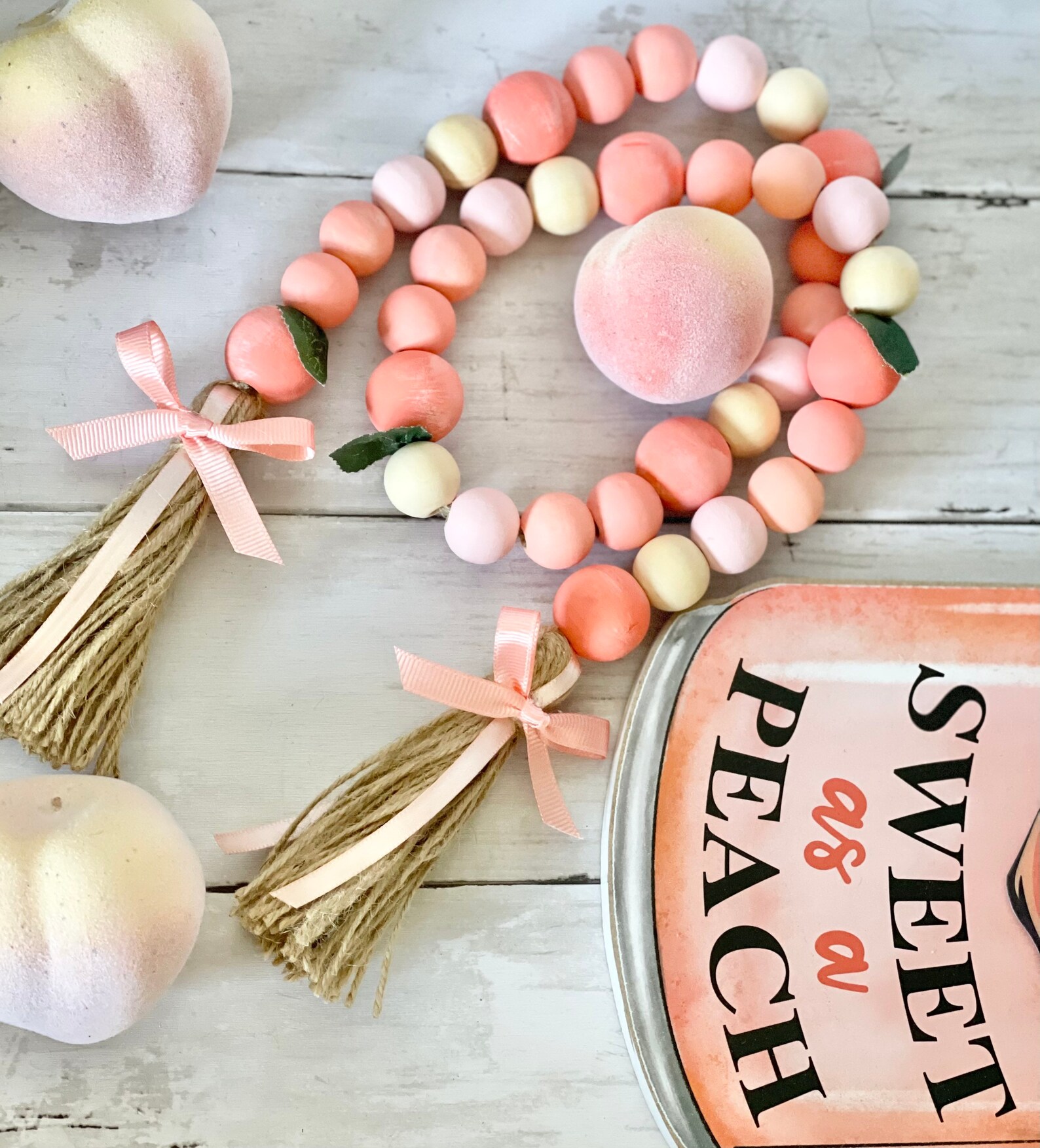Peach Garland Peach Wood Garland Peach Decor Wood Bead Etsy