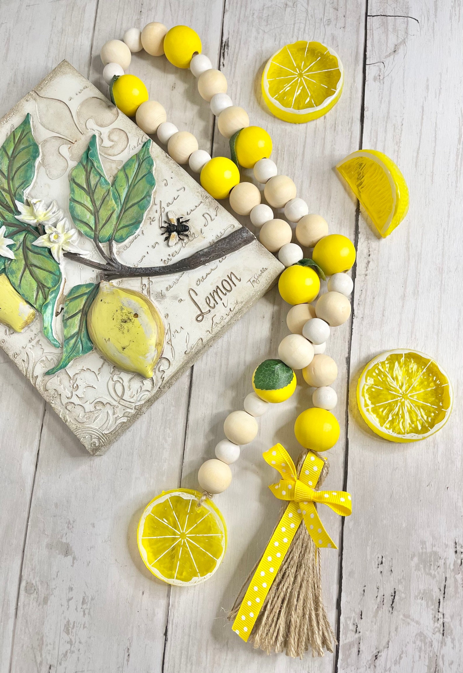 Lemon Garland Lemon Garland Lemon Decor Wood Bead Etsy