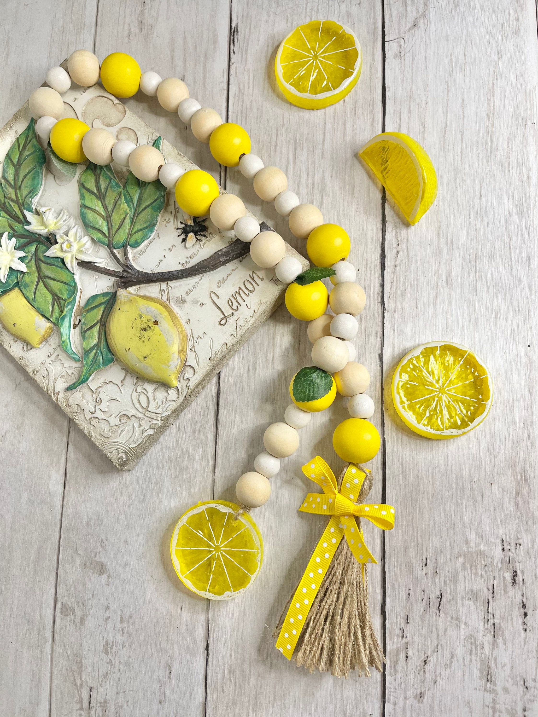 Lemon Garland Lemon Garland Lemon Decor Wood Bead Etsy