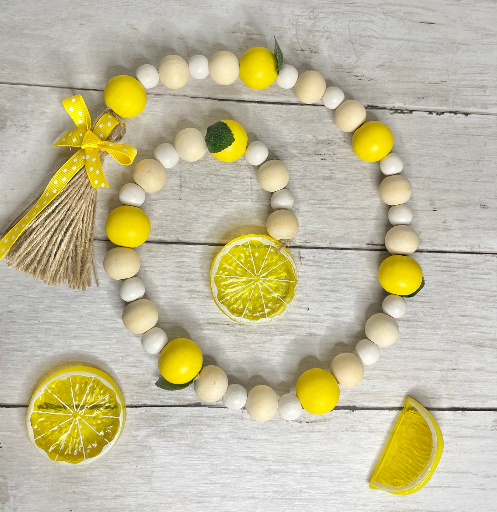 Lemon Garland Lemon Garland Lemon Decor Wood Bead Etsy
