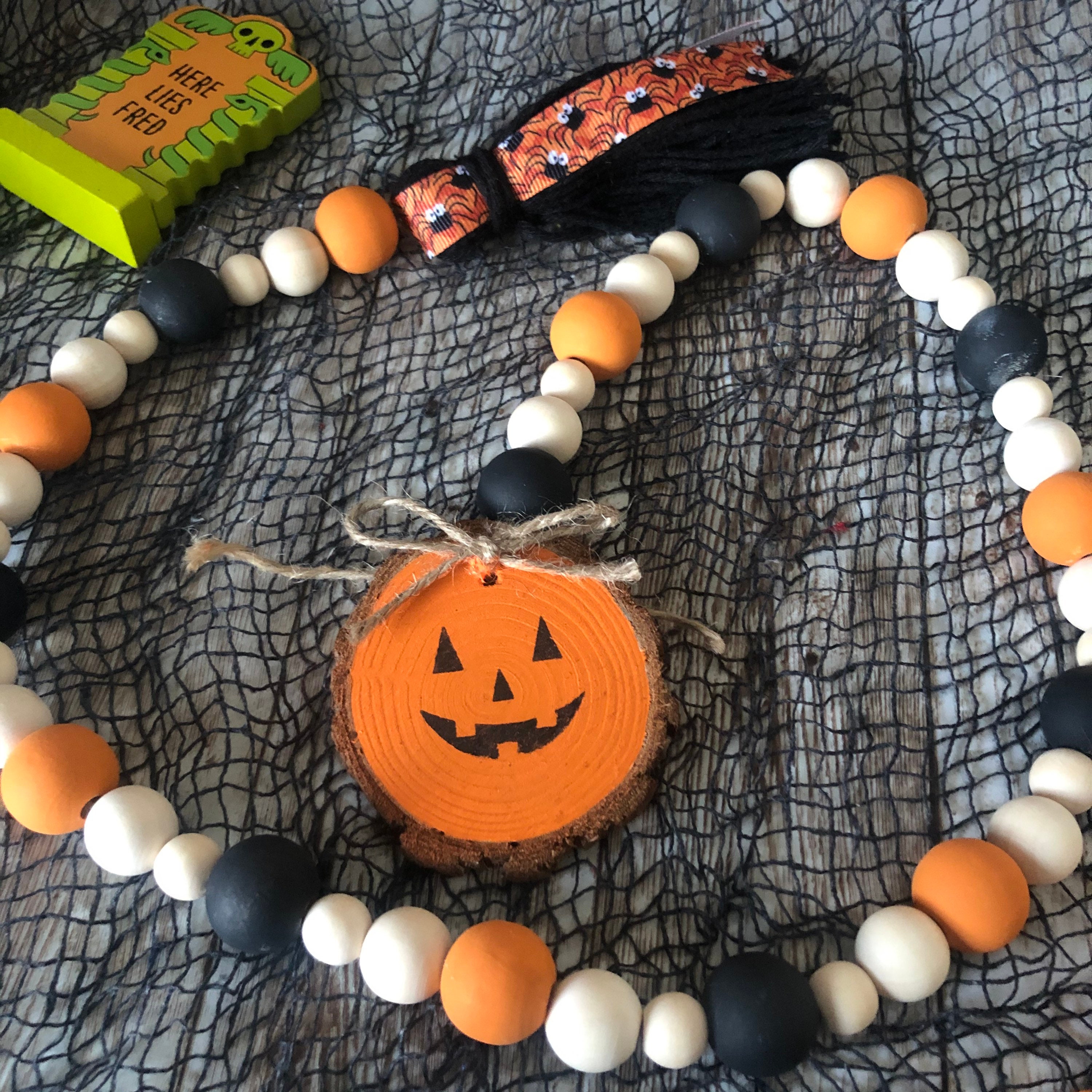 Halloween Pumpkin beads garland wood garland Halloween decor Etsy