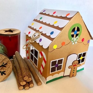 Casa de pan de jengibre Archivos de corte SVG y PDF, Caja de galletas de papel para Navidad, Invierno, Descargar al instante