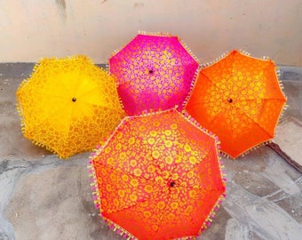 Wholesale 100 PC Lots Indian Wedding Decoration Umbrella Decorative Umbrellas Decor Handmade Mehndi Party Night Umbrella Cotton Parasols