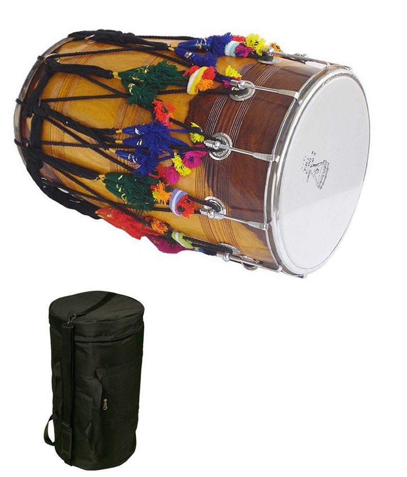 Mango Wood Punjabi Bhangra Dhol Teak Wood Finish Free With Bag