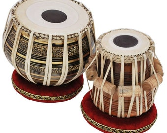 Tabla Drum Set - Buy 2.5KG Black Brass Bayan, Finest Dayan with Book, Hammer, Cushions & Cover (PDI-EA)