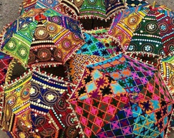 Wholesale 20 PC Lot Indian Umbrella Sun Parasol Embroidered Shade Handmade Decorative Wedding Umbrellas Vintage Decor Mehndi Party Parasols