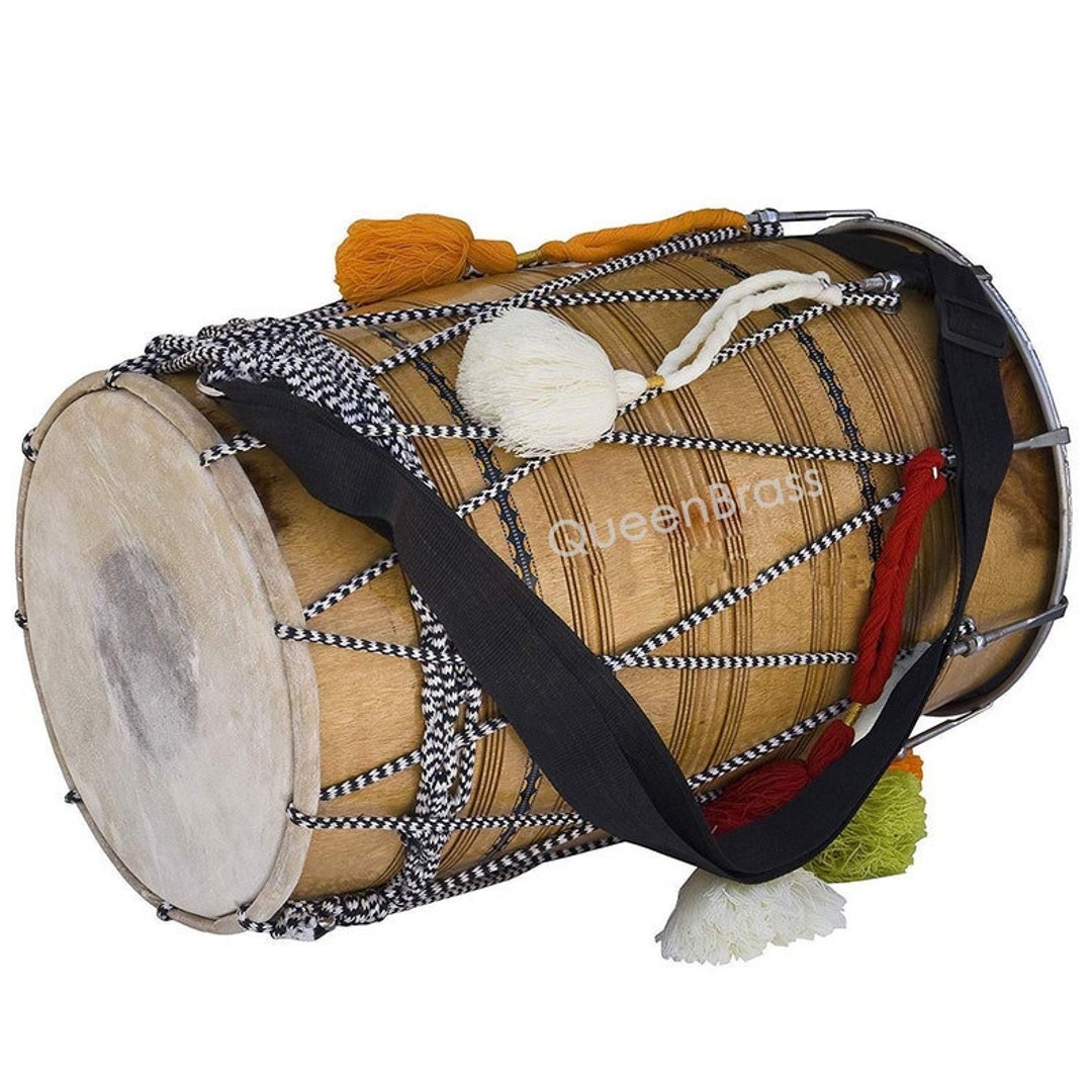 Queen Brass Bhangra Dhol Straight Mango Wood Natural Padded