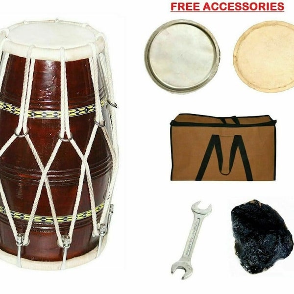 Indian Musical Instrument Traditional Wedding-Kirtan Dholak Nut&Bolt With Cover Musical Sheesham Traditional Musical Instrument With Cover