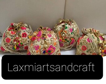 Bags Lot Of 20 Indian Handmade Women's Embroidered Clutch Purse Potli Bag Pouch Drawstring Bag Wedding Favor Return Gift For Guests FreeShip