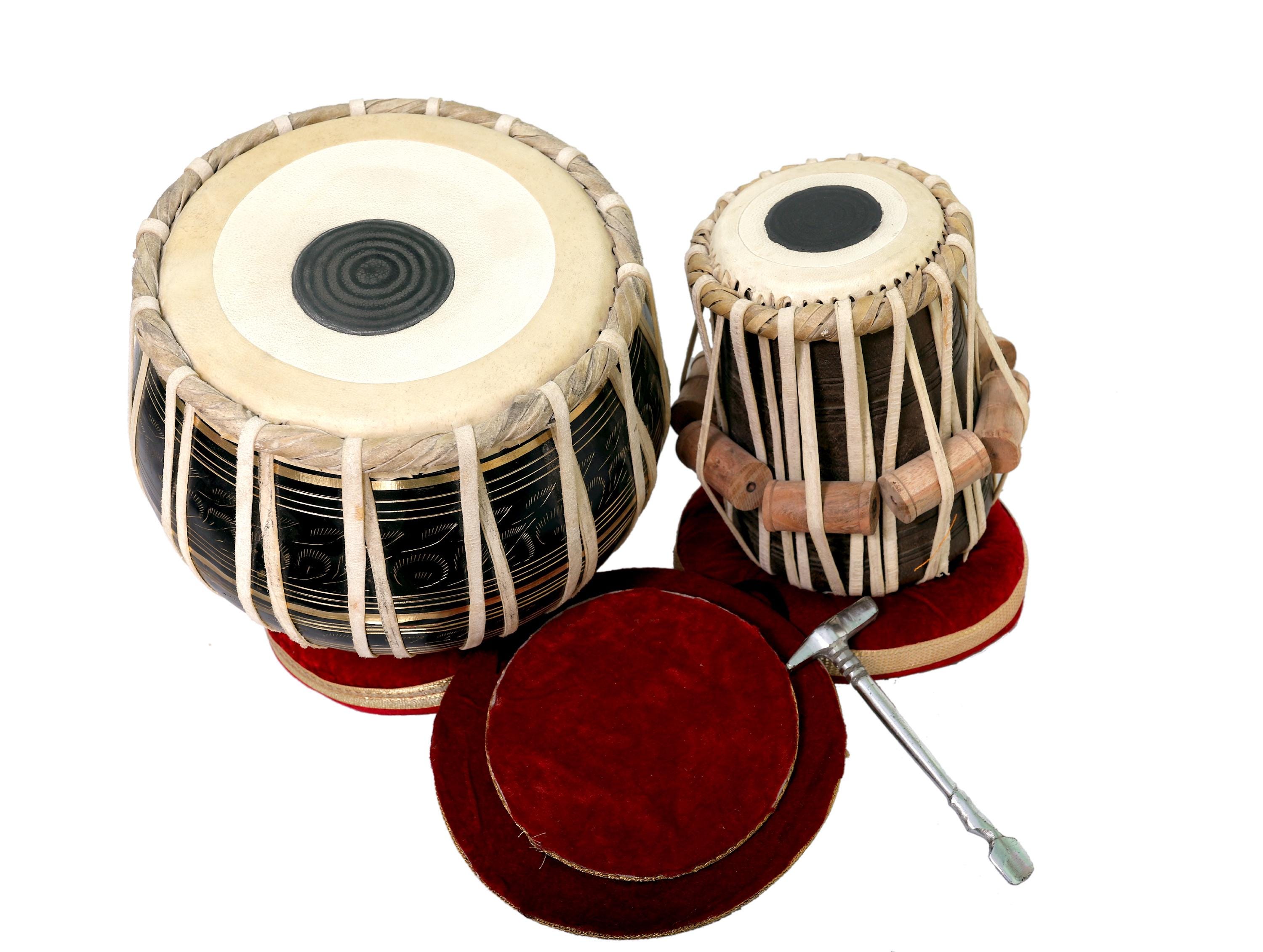 Handmade Tabla Set, Black Bayan, Sheesham Dayan, Cushions, Hammer & Bag ...
