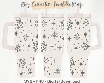 Snowflake Tumbler Wrap Template: Christmas SVG PNG Files for 40oz Quencher Cricut Design