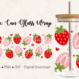 16oz Strawberries Mini Daisy Hearts Fruits  Libbey Can Glass Wrap Template SVG Files for Cricut Designs Svg Dxf Png File Digital Download