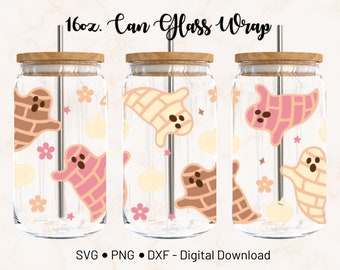 Halloween Ghost Pan Dulce 16oz Libbey Can Wrap SVG Template Cricut Design (Digital Download)