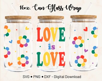 Pride Love is Love Daisy 16oz Libbey Can Wrap Template Cricut Design (Digital Download)