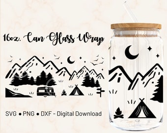 Camping Mountains 16oz Libbey Can Wrap Template Cricut Design (Digital Download)