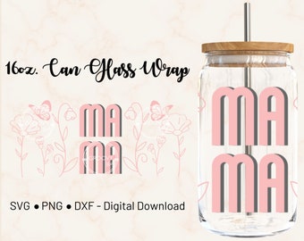 Mama Wildflower Butterfly 16oz Libbey Glass Can Wrap Template Cricut Design (Digital Download)