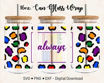 Pride Leopard Print 16oz Glass Can Wrap: Love Wins SVG (Cricut Design Digital Download)