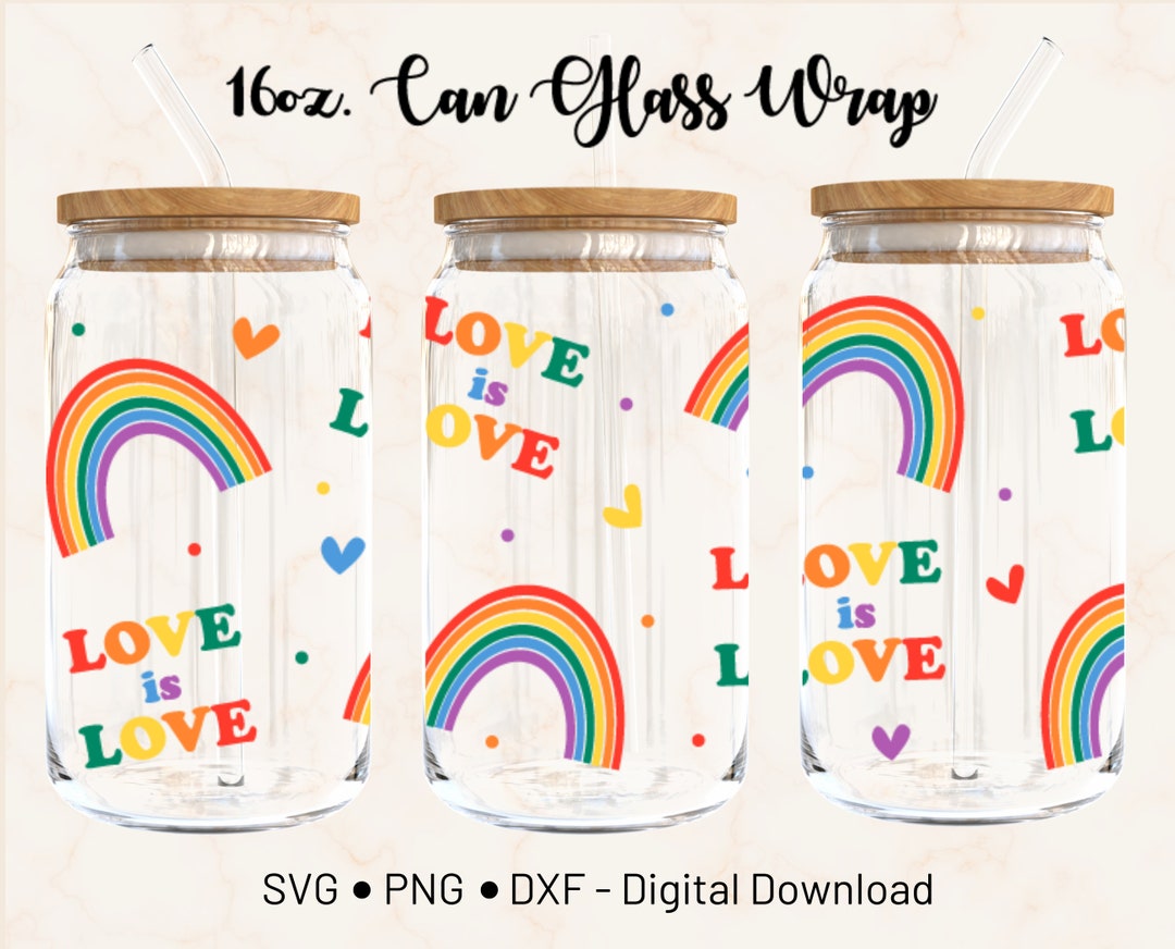 Pride Love is Love Mini Rainbow16oz Libbey Glass Can Wrap Template ...