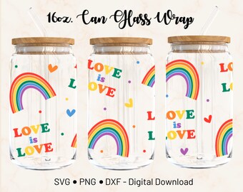 Pride Love is Love 16oz Glass Can Wrap Template  Cricut Design (Digital Download)