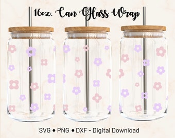 Daisy 16oz Libbey Can Glass Wrap Template Cricut Design (Digital Download)
