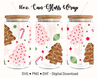 Christmas Tree Cake 16oz Libbey Can Wrap SVG: Pink & Chocolate (Digital Download)