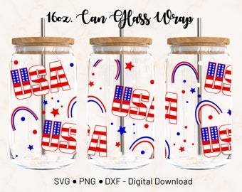4th of July Rainbow USA 16oz Libbey Can Wrap SVG Cricut Design (Digital Download)