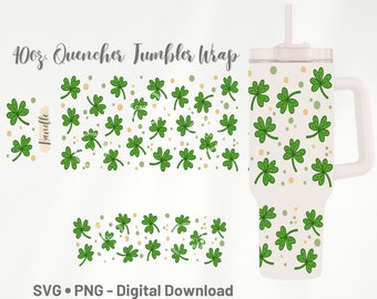 Shamrock Tumbler Wrap: St Patricks Day 40oz Quencher Template Cricut Design (Digital Download)