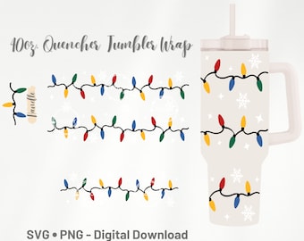 Christmas Lights Tumbler Wrap Template: 40oz Quencher SVG PNG Cricut Design (Digital Download)
