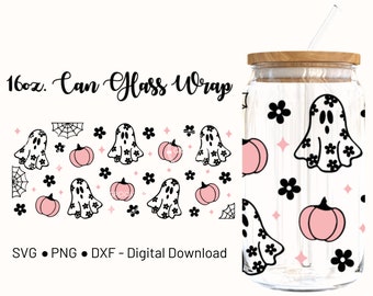 Halloween Ghost Daisy 16oz Libbey Can Wrap SVG: Cricut Designs (Digital Download)