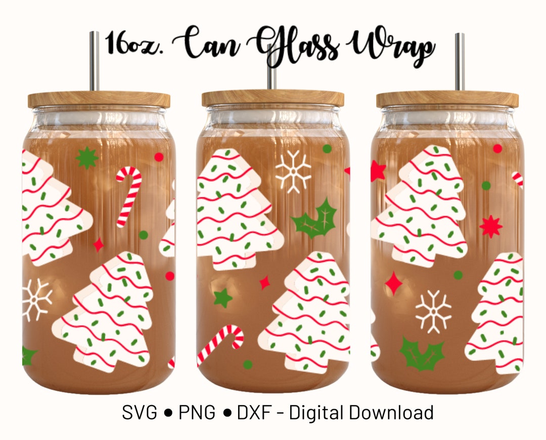 Christmas Tree Cake SVG 16oz Libbey Glass Can Full Wrap Template