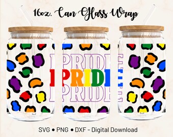Pride Leopard Print 16oz Glass Can Wrap Template Cricut Design (Digital Download)