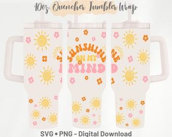 Sunshine Tumbler Wrap SVG: Summer Vibes 40oz Quencher Template Cricut Design (Digital Download)