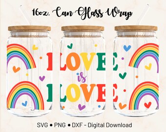 Pride Love is Love 16oz Glass Can Wrap Template Cricut Design (Digital Download)