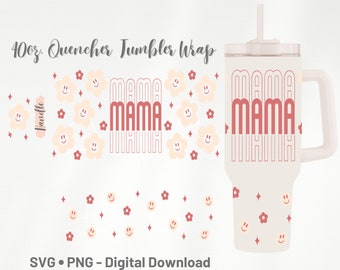 Mama Happy Daisy 40oz Tumbler Wrap Template: Checkered SVG PNG Cricut Design (Digital Download)