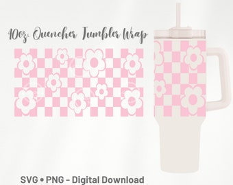 Daisy Checkered Tumbler Wrap Template: 40oz Quencher SVG PNG Cricut Design (Digital Download)