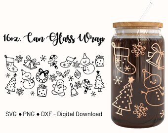 Christmas Ornaments 16oz Libbey Can Glass Wrap SVG Cricut Design (Digital Download)
