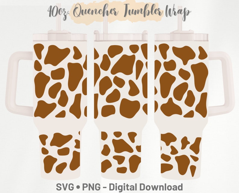 Cow Print SVG 40oz Quencher Tumbler Full Wrap Template Layered Files ...
