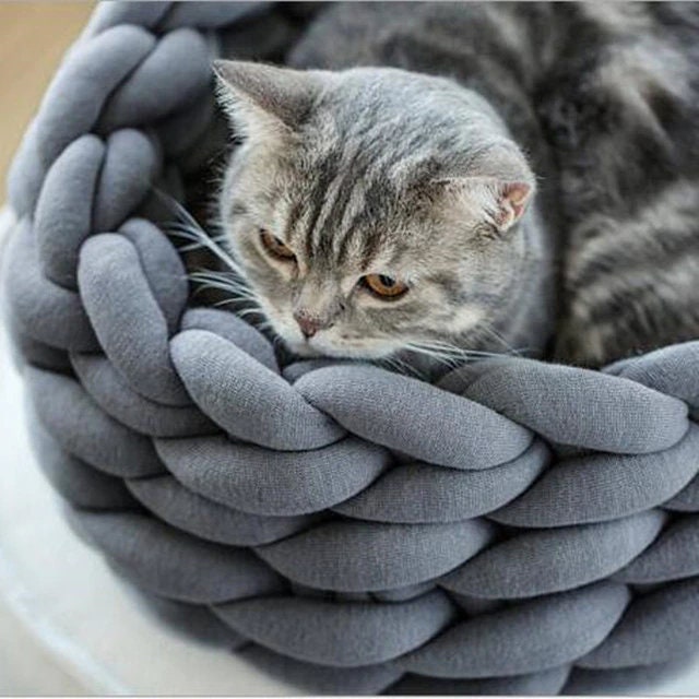 Hand Knit Cat Bed Hand Knit Pet Bed Cat Cushion Hand Woven Etsy